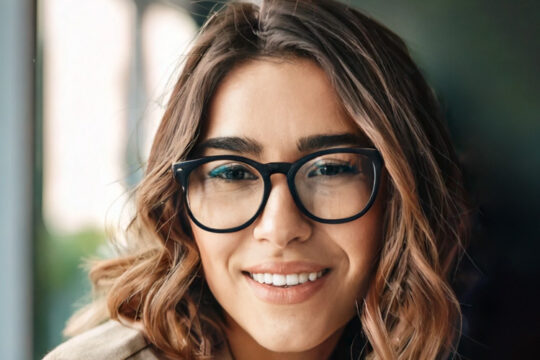 a working-age woman wearing glasses