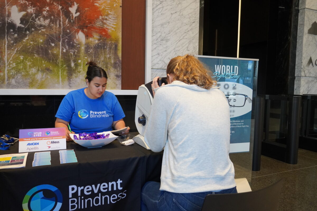 Prevent Blindness staff conducts a vision screening. Prevent Blindness staff conducts a vision screening.